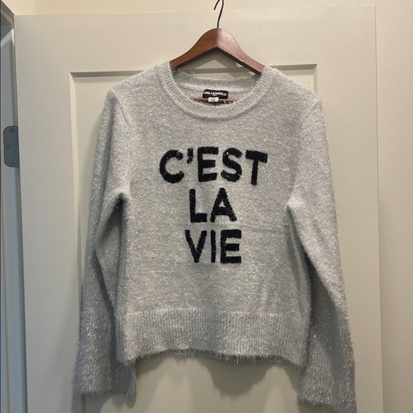 Karl Lagerfield C'est La Vie Women's Gray Sweater - Picture 1 of 2